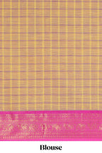 Mustard checked thread motifs chettinad cotton saree with contrast zari border and matching blouse