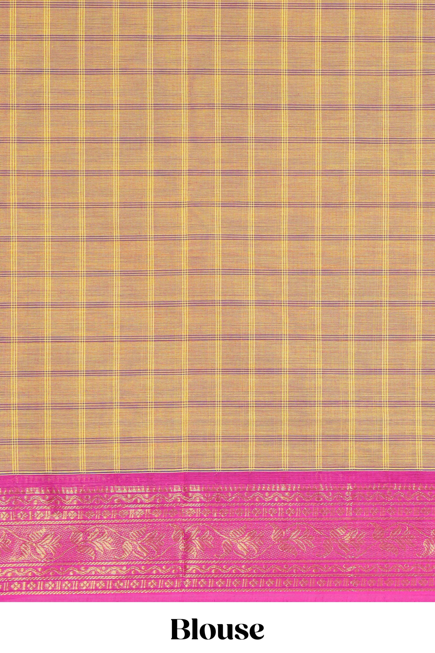 Mustard checked thread motifs chettinad cotton saree with contrast zari border and matching blouse
