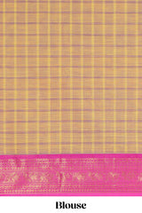 Mustard checked thread motifs chettinad cotton saree with contrast zari border and matching blouse