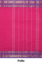 Pink plain chettinad cotton saree with contrast zari border and matching striped pallu