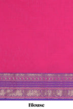 Pink plain chettinad cotton saree with contrast zari border and matching striped pallu