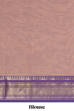 Beige thread motifs chettinad cotton saree with contrast zari border and matching striped pallu