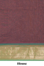 Brown thread motifs chettinad cotton saree with contrast zari border and matching striped pallu