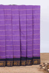Violet zari striped sungudi cotton saree with contrast elephant border and pallu