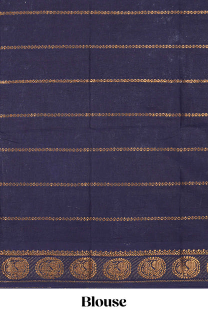 Violet zari striped sungudi cotton saree with contrast elephant border and pallu