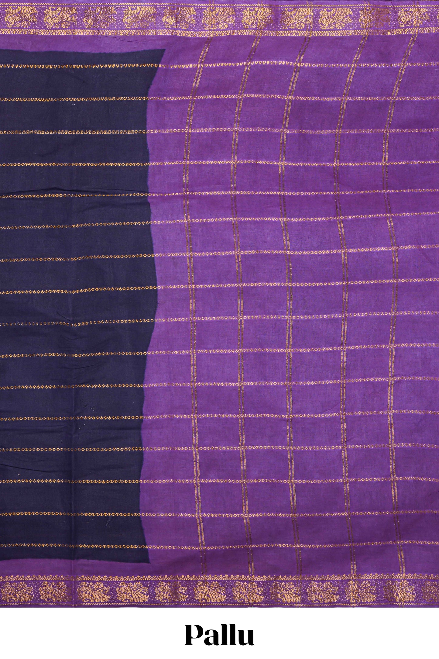 Dark blue zari striped sungudi cotton saree with contrast bird design zari border and pallu