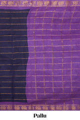 Dark blue zari striped sungudi cotton saree with contrast bird design zari border and pallu