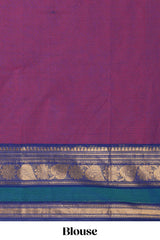 Purple plain chettinad cotton saree with contrast zari border and matching pallu