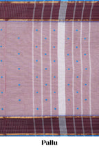 Light onion pink thread motifs chettinad cotton saree with contrast zari border and matching pallu