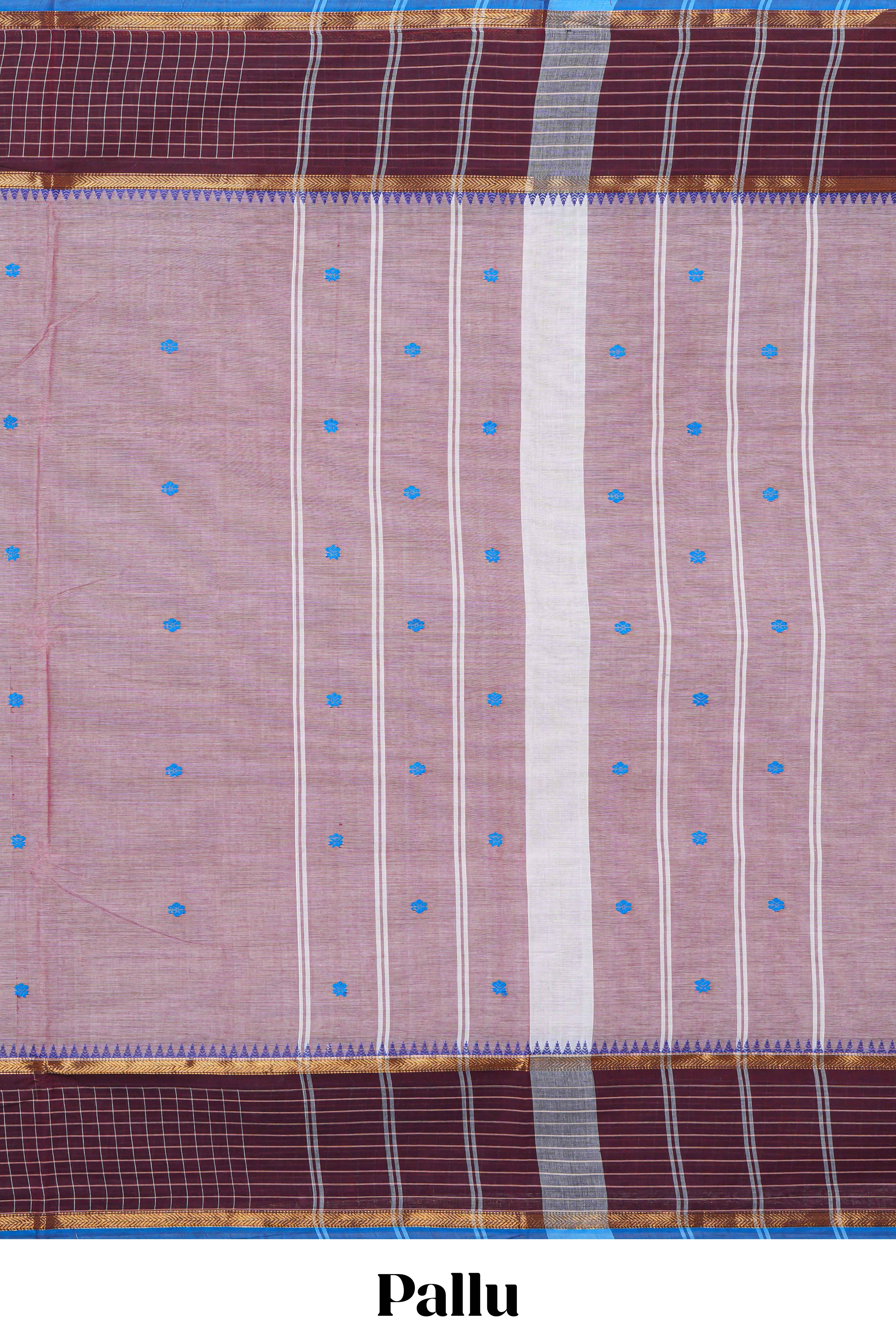 Light onion pink thread motifs chettinad cotton saree with contrast zari border and matching pallu
