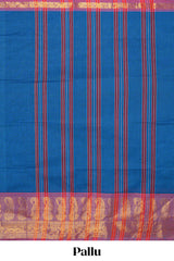 Blue plain chettinad cotton saree with contrast zari border and matching blouse