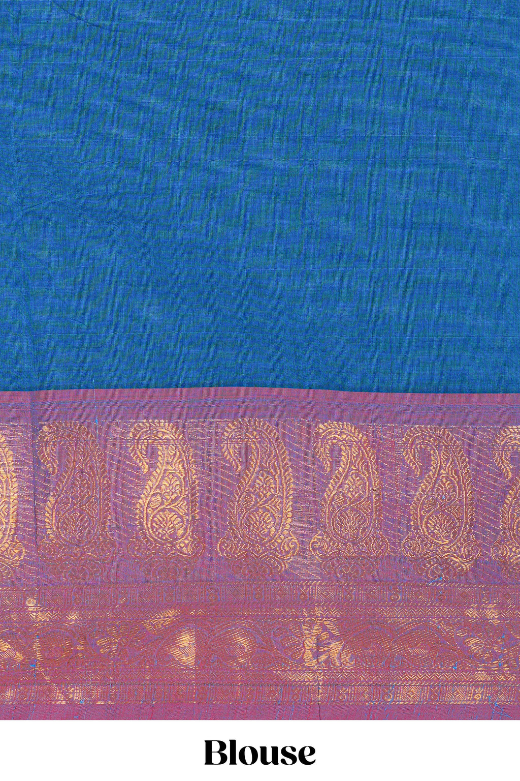 Blue plain chettinad cotton saree with contrast zari border and matching blouse