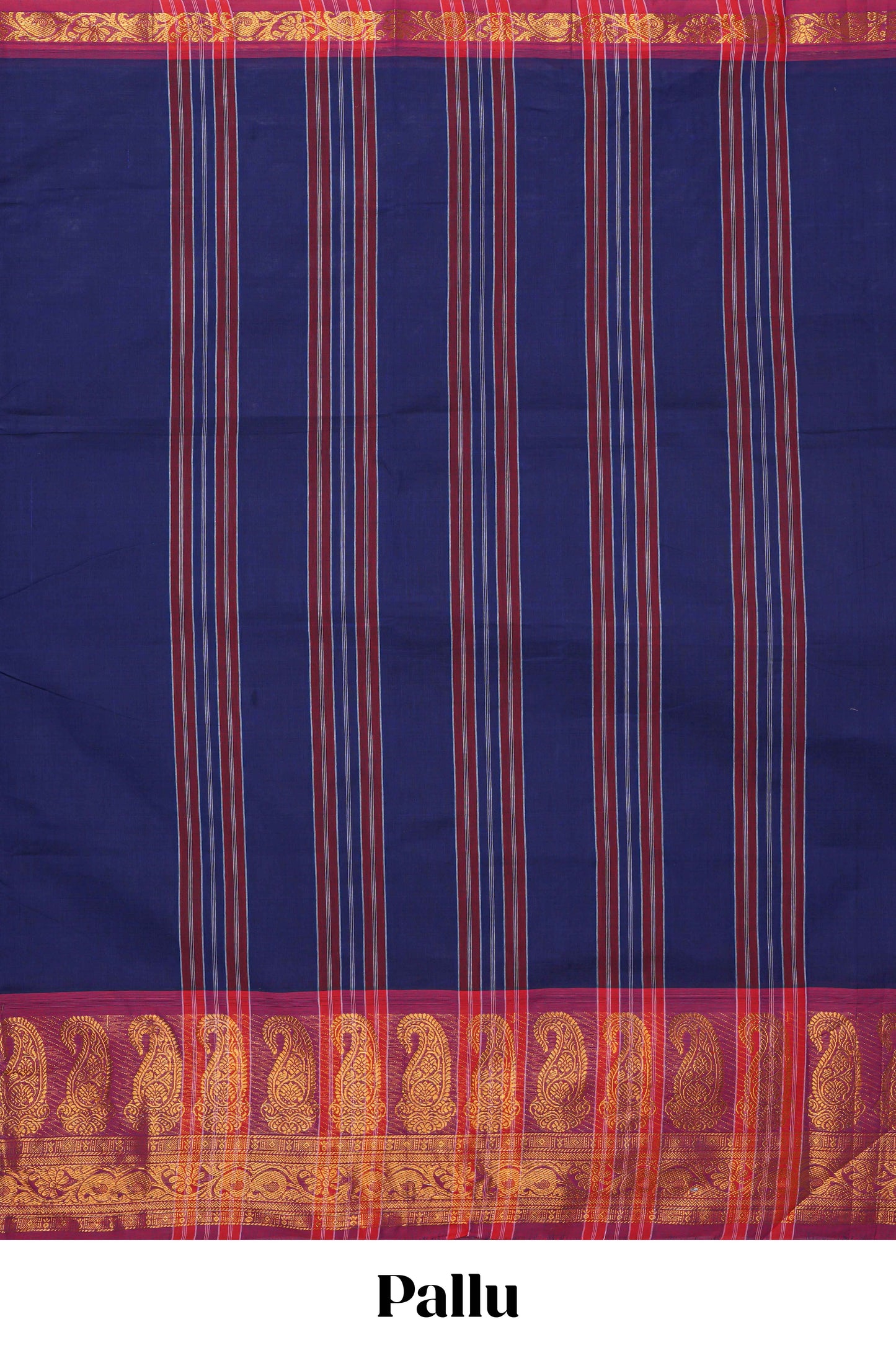 Dark blue plain chettinad cotton saree with contrast zari border and matching blouse
