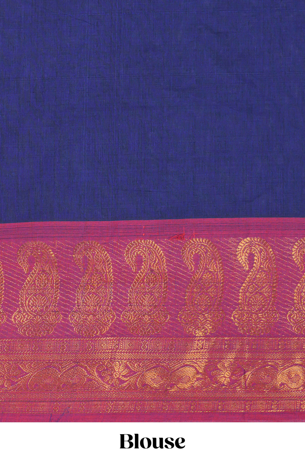 Dark blue plain chettinad cotton saree with contrast zari border and matching blouse