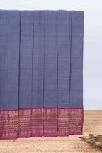 Blue plain chettinad cotton saree with contrast zari border and matching blouse