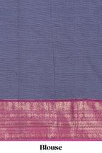 Blue plain chettinad cotton saree with contrast zari border and matching blouse