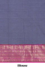 Blue plain chettinad cotton saree with contrast zari border and matching blouse
