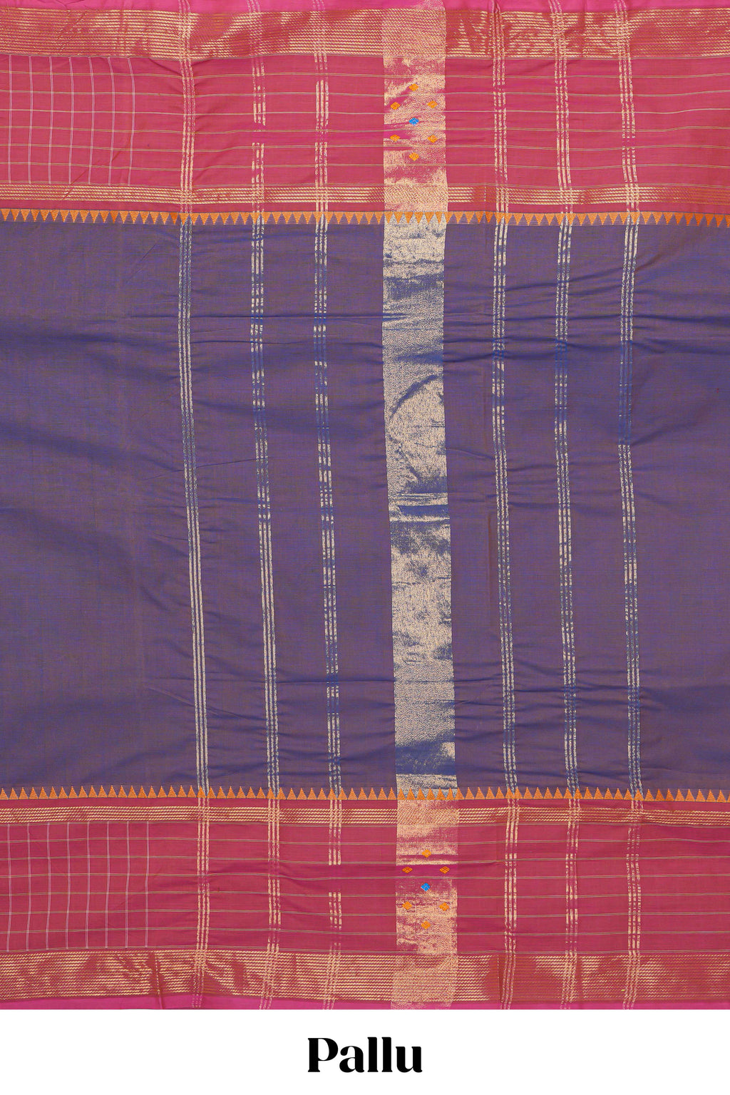 Dual shade blue with violet plain chettinad cotton saree with contrast zari border and matching striped pallu