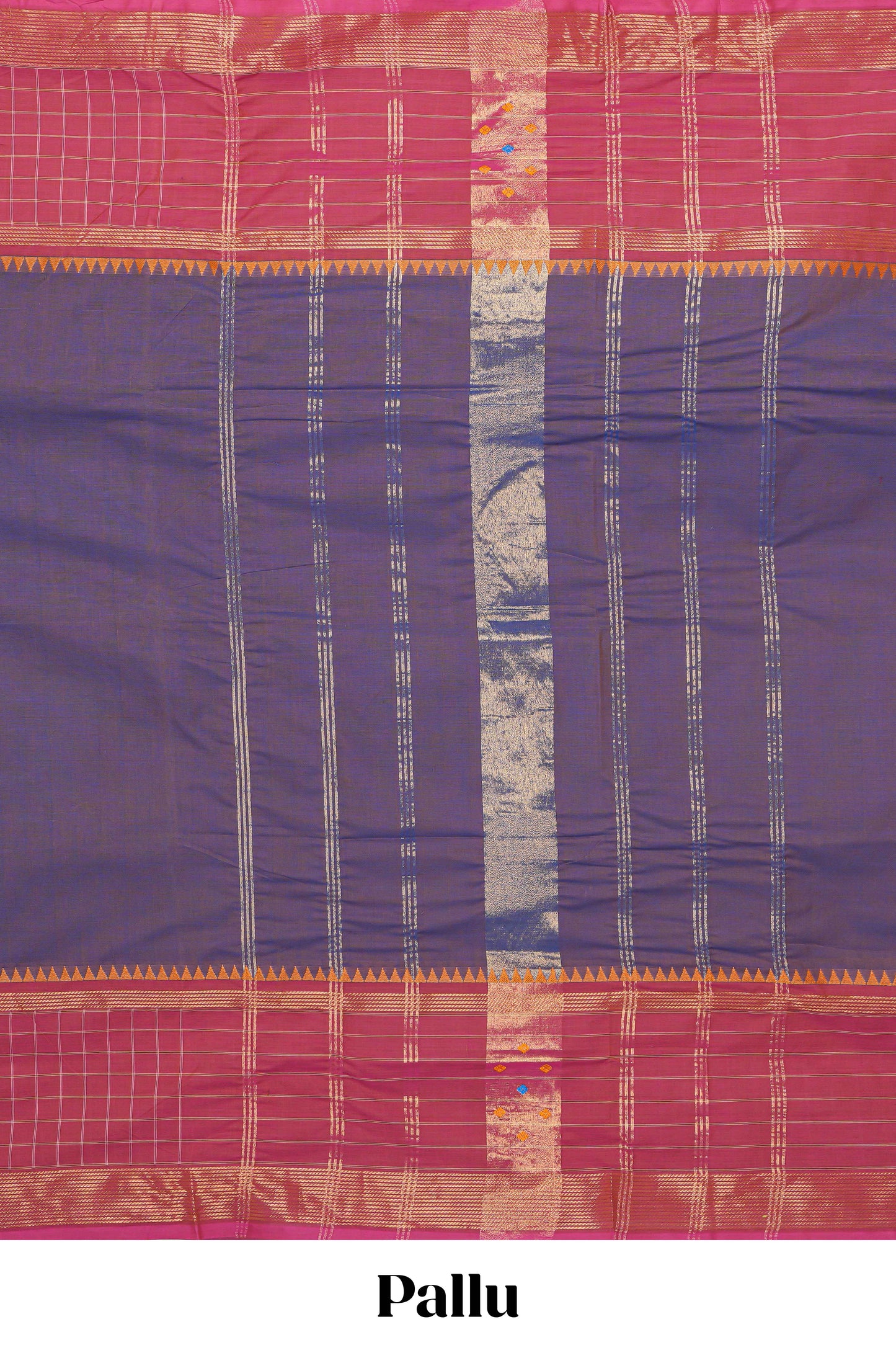 Dual shade blue with violet plain chettinad cotton saree with contrast zari border and matching striped pallu