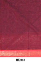 Maroon plain chettinad cotton saree with contrast zari border and matching striped pallu