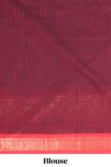 Maroon plain chettinad cotton saree with contrast zari border and matching striped pallu
