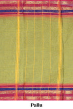 Green striped chettinad cotton saree with contrast zari border and matching blouse