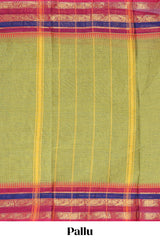 Green striped chettinad cotton saree with contrast zari border and matching blouse