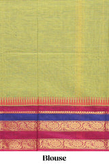 Green striped chettinad cotton saree with contrast zari border and matching blouse