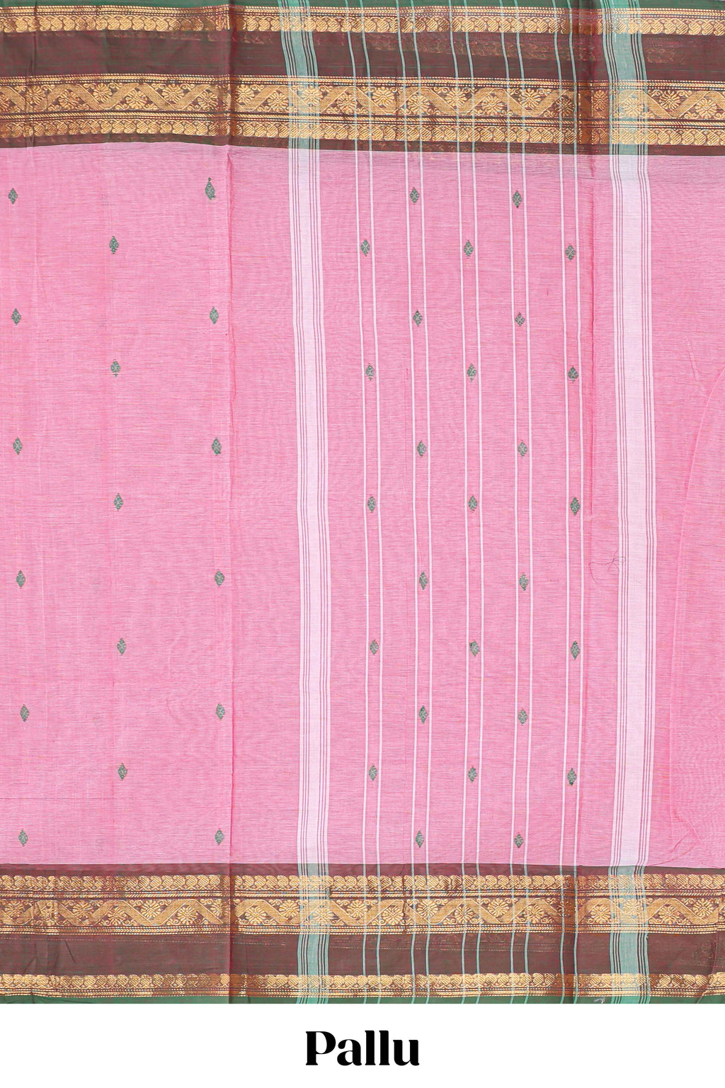 Pink butta chettinad cotton saree with contrast zari border and matching blouse