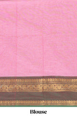 Pink butta chettinad cotton saree with contrast zari border and matching blouse