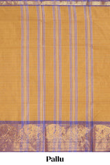 Mustard plain chettinad cotton saree with contrast zari border and matching blouse