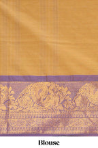Mustard plain chettinad cotton saree with contrast zari border and matching blouse