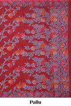 Maroon floral vine design chettinad cotton saree with self design border and matching pallu