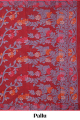 Maroon floral vine design chettinad cotton saree with self design border and matching pallu
