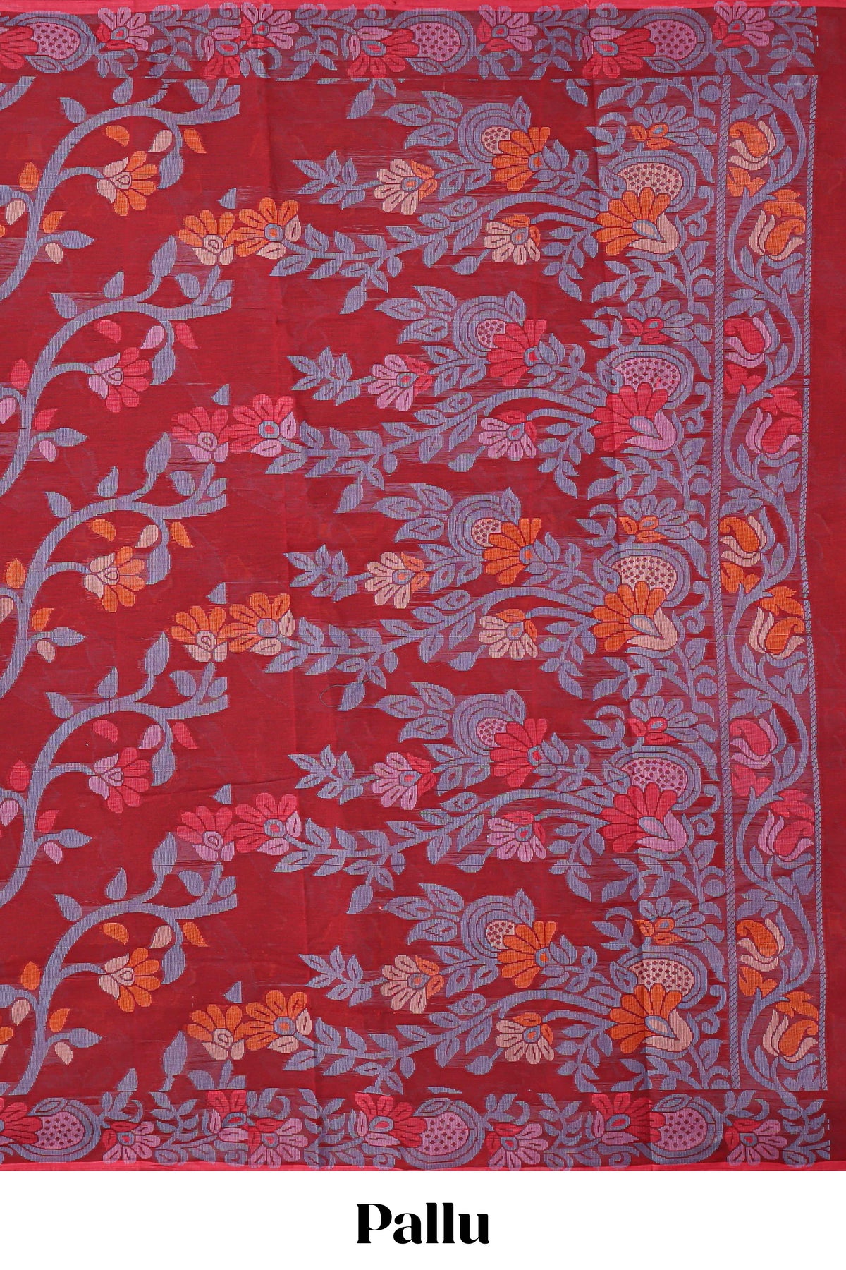 Maroon floral vine design chettinad cotton saree with self design border and matching pallu