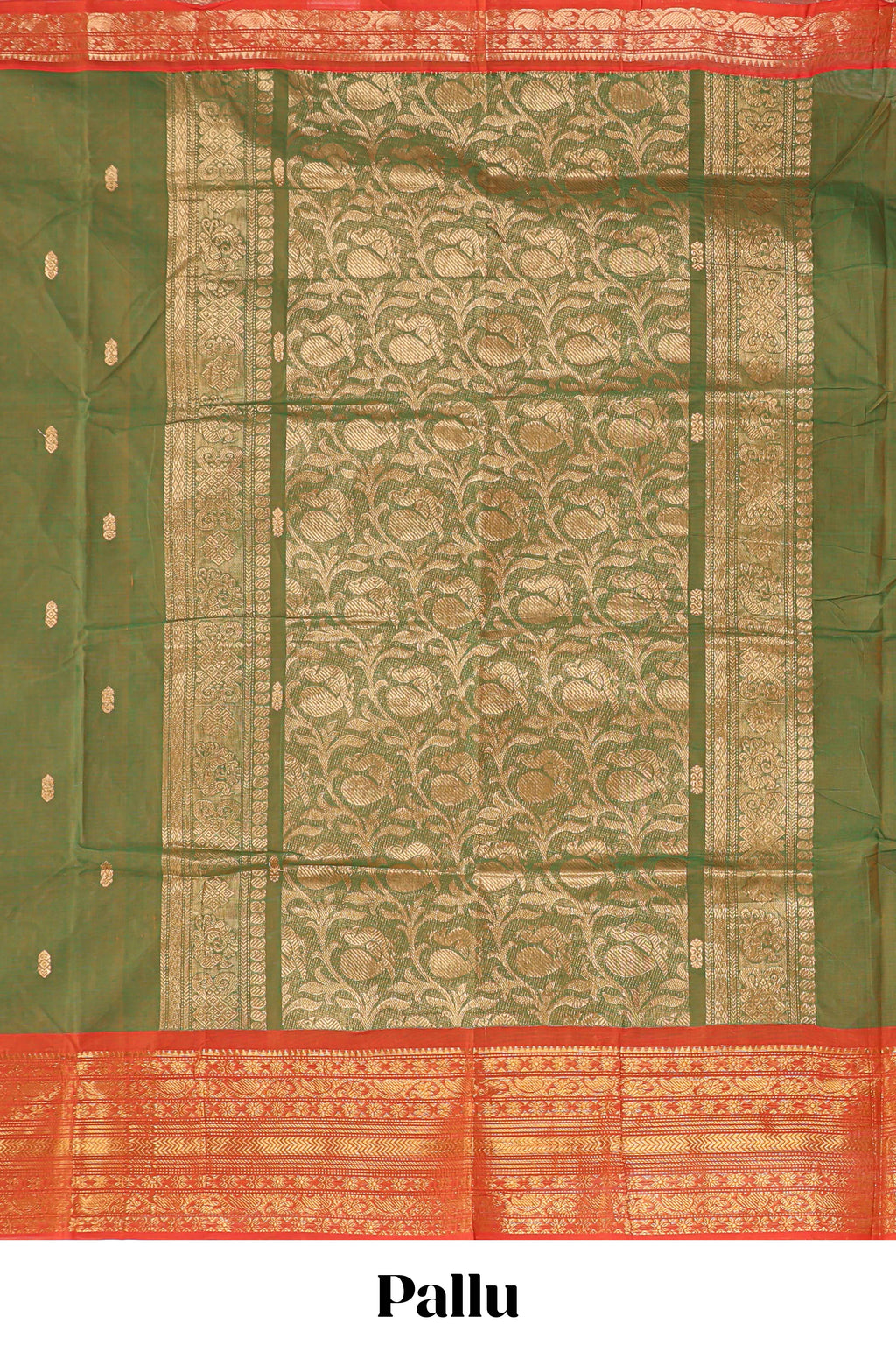 Olive green butta chettinad cotton saree with contrast zari border and matching blouse