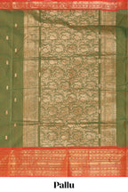 Olive green butta chettinad cotton saree with contrast zari border and matching blouse