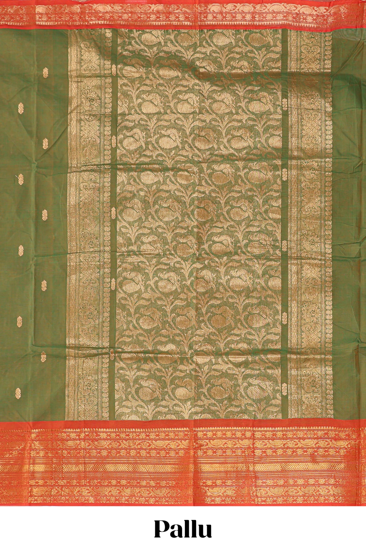 Olive green butta chettinad cotton saree with contrast zari border and matching blouse