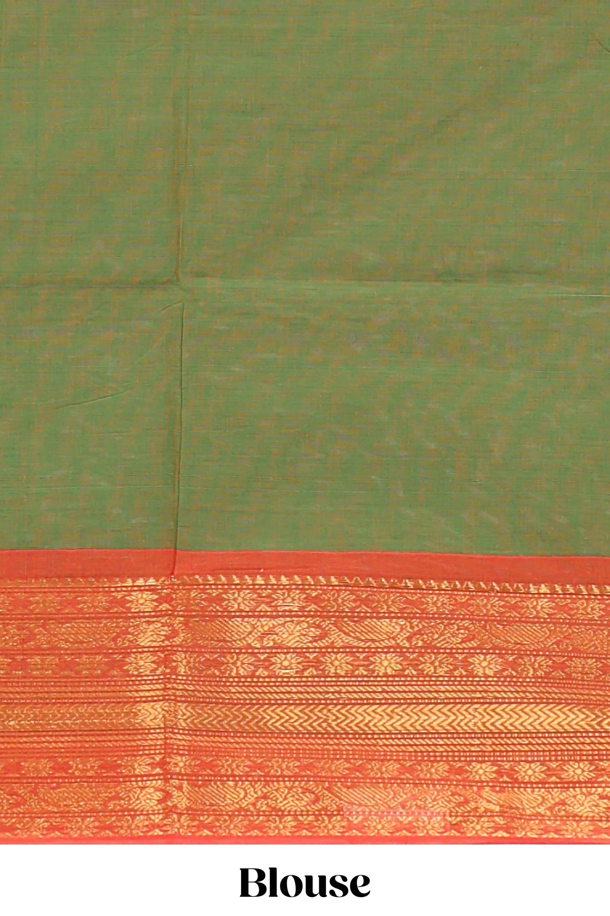 Olive green butta chettinad cotton saree with contrast zari border and matching blouse