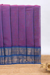 Purple plain chettinad cotton saree with contrast zari border and matching blouse