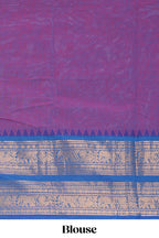 Purple plain chettinad cotton saree with contrast zari border and matching blouse
