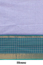 Lavender plain chettinad cotton saree with contrast checked border and matching blouse