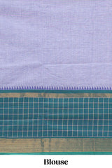 Lavender plain chettinad cotton saree with contrast checked border and matching blouse