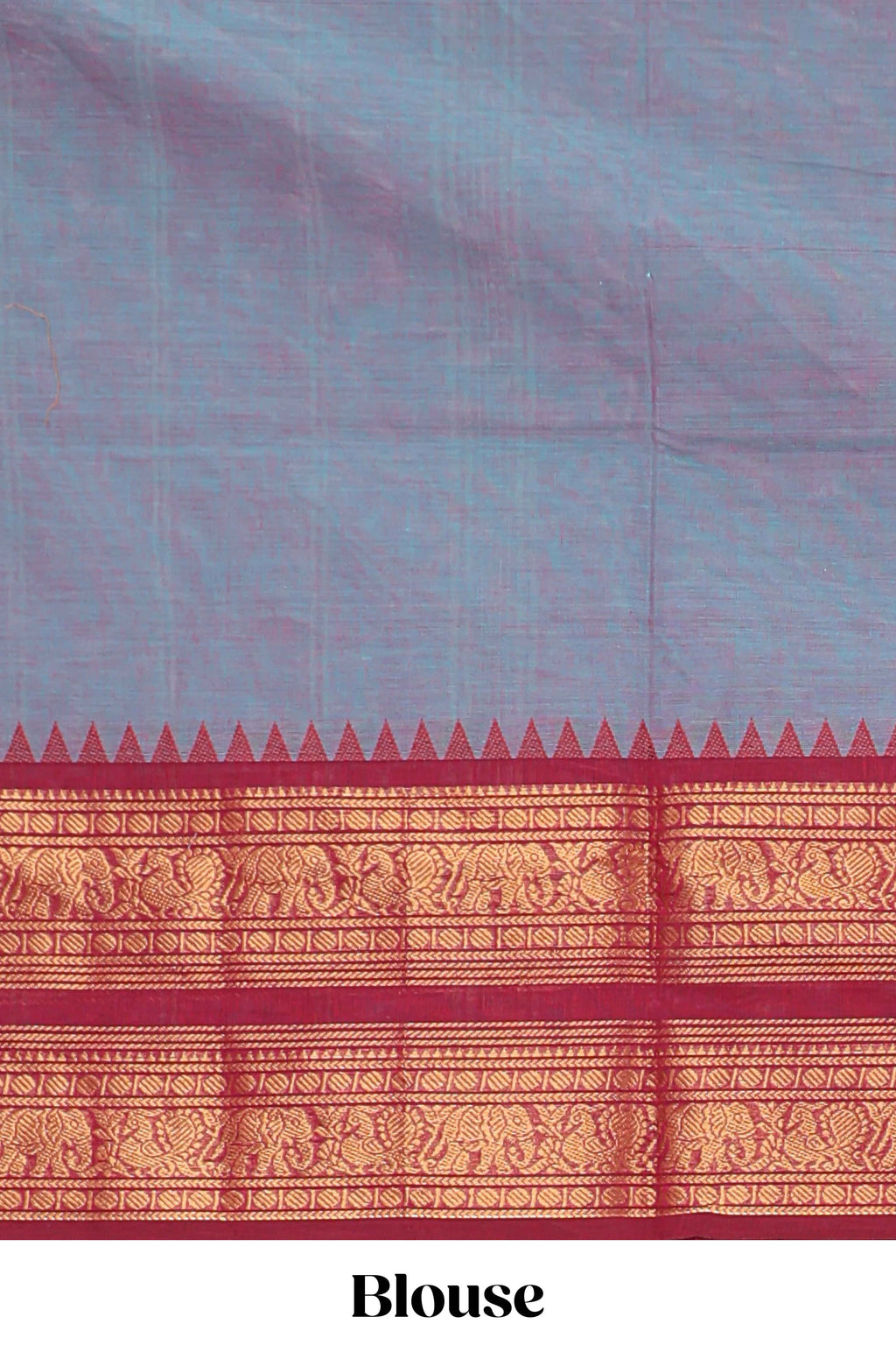 Powder blue plain chettinad cotton saree with contrast checked border and matching blouse
