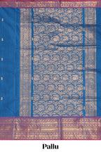 Midnight blue butta chettinad cotton saree with contrast border and matching blouse