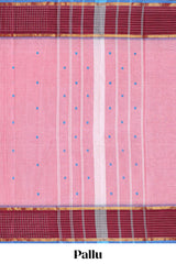Pink butta chettinad cotton saree with contrast checked border and matching blouse