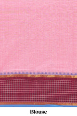 Pink butta chettinad cotton saree with contrast checked border and matching blouse