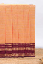 Orange plain chettinad cotton saree with contrast zari border and matching blouse