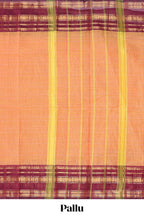 Orange plain chettinad cotton saree with contrast zari border and matching blouse