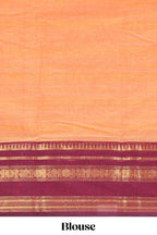 Orange plain chettinad cotton saree with contrast zari border and matching blouse